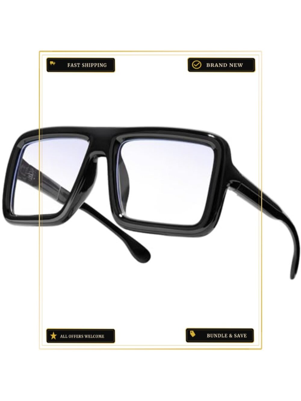 Big Rimmed Nerd Glasses Thick Square Oversized Clear Lens Cosplay